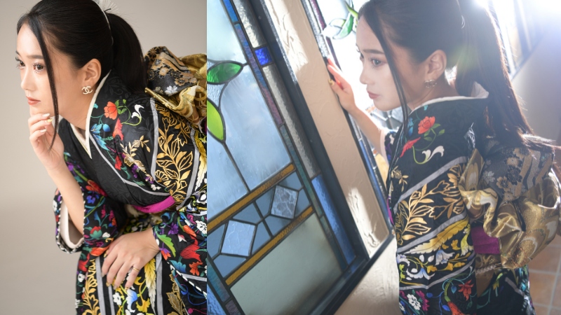 振袖での撮影時のポーズ