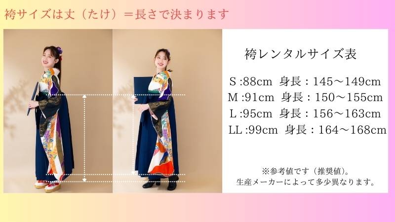 袴レンタルサイズ表